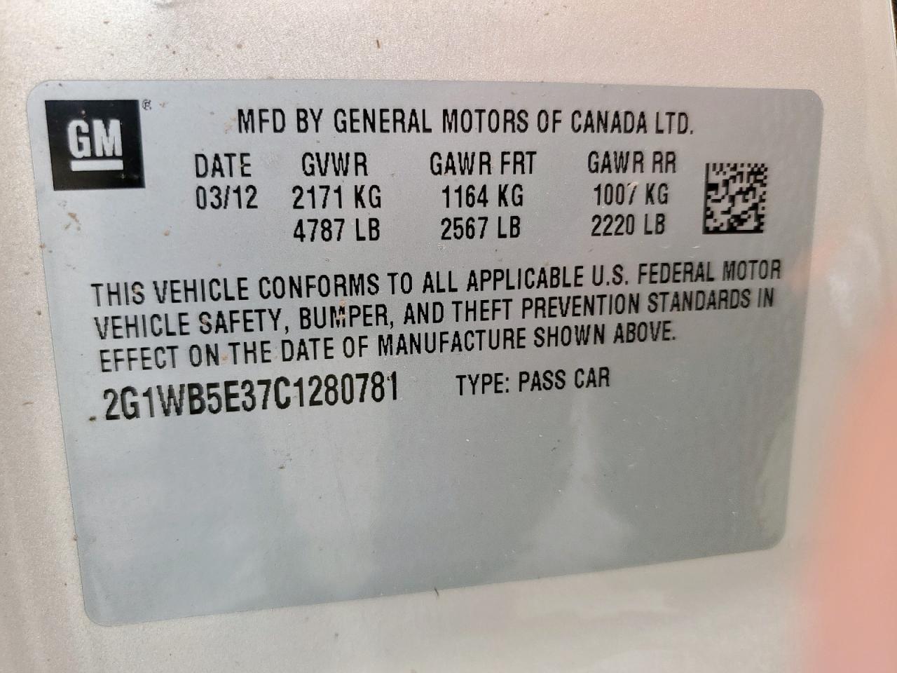 2012 Chevrolet Impala Lt VIN: 2G1WB5E37C1280781 Lot: 64238365