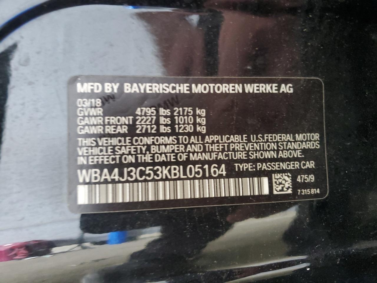 2019 BMW 430Xi Gran Coupe VIN: WBA4J3C53KBL05164 Lot: 64569545