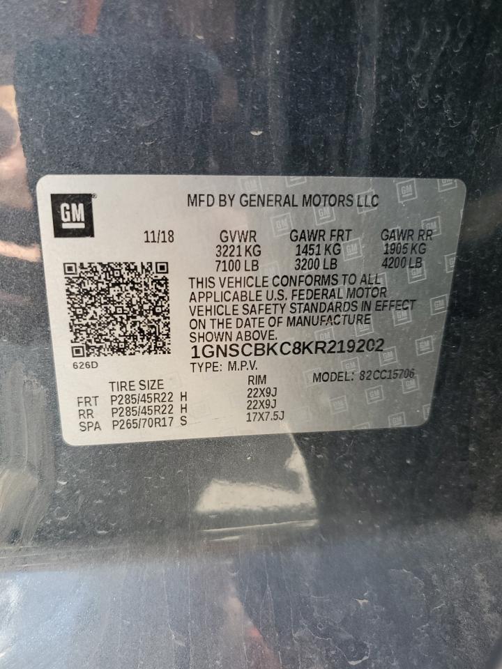 2019 Chevrolet Tahoe C1500 Lt VIN: 1GNSCBKC8KR219202 Lot: 66198535