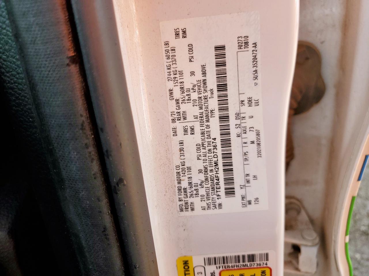 2021 Ford Ranger Xl VIN: 1FTER4FH2MLD73674 Lot: 65034865