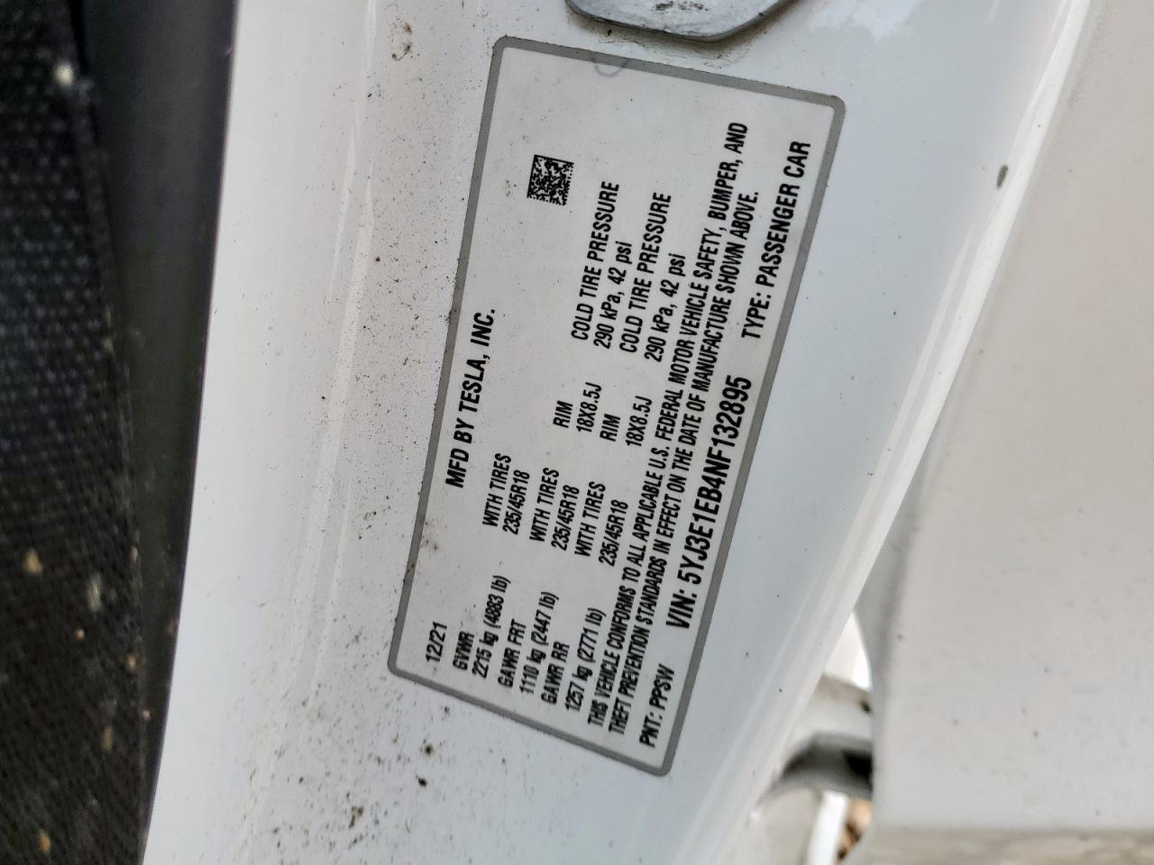 2022 Tesla Model 3 VIN: 5YJ3E1EB4NF132895 Lot: 64311285