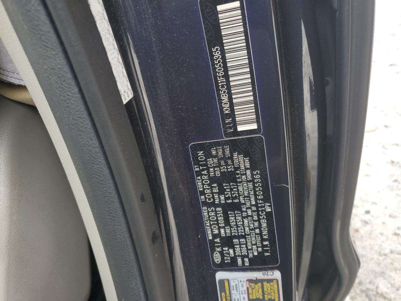 2015 Kia Sedona Lx VIN: KNDMB5C11F6055365 Lot: 62724065