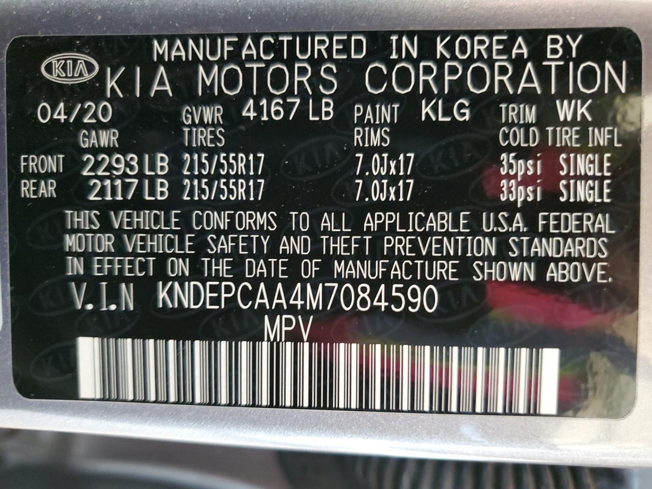 2021 Kia Seltos Lx VIN: KNDEPCAA4M7084590 Lot: 65281065