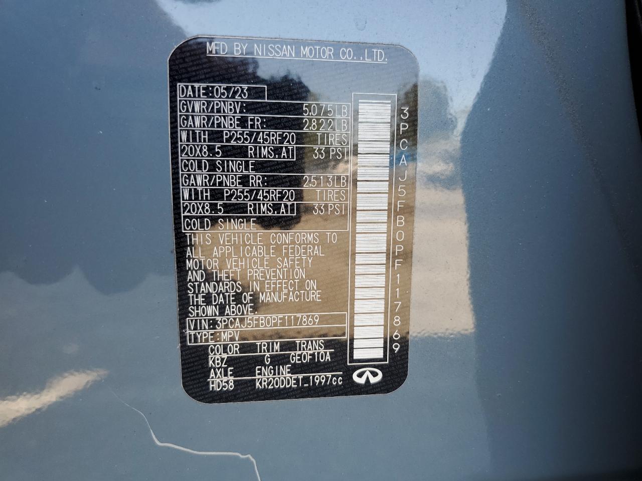 2023 Infiniti Qx50 Sport VIN: 3PCAJ5FB0PF117869 Lot: 62851095