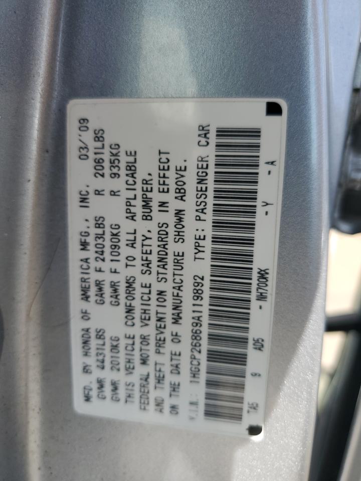 2009 Honda Accord Exl VIN: 1HGCP26869A119892 Lot: 63202145
