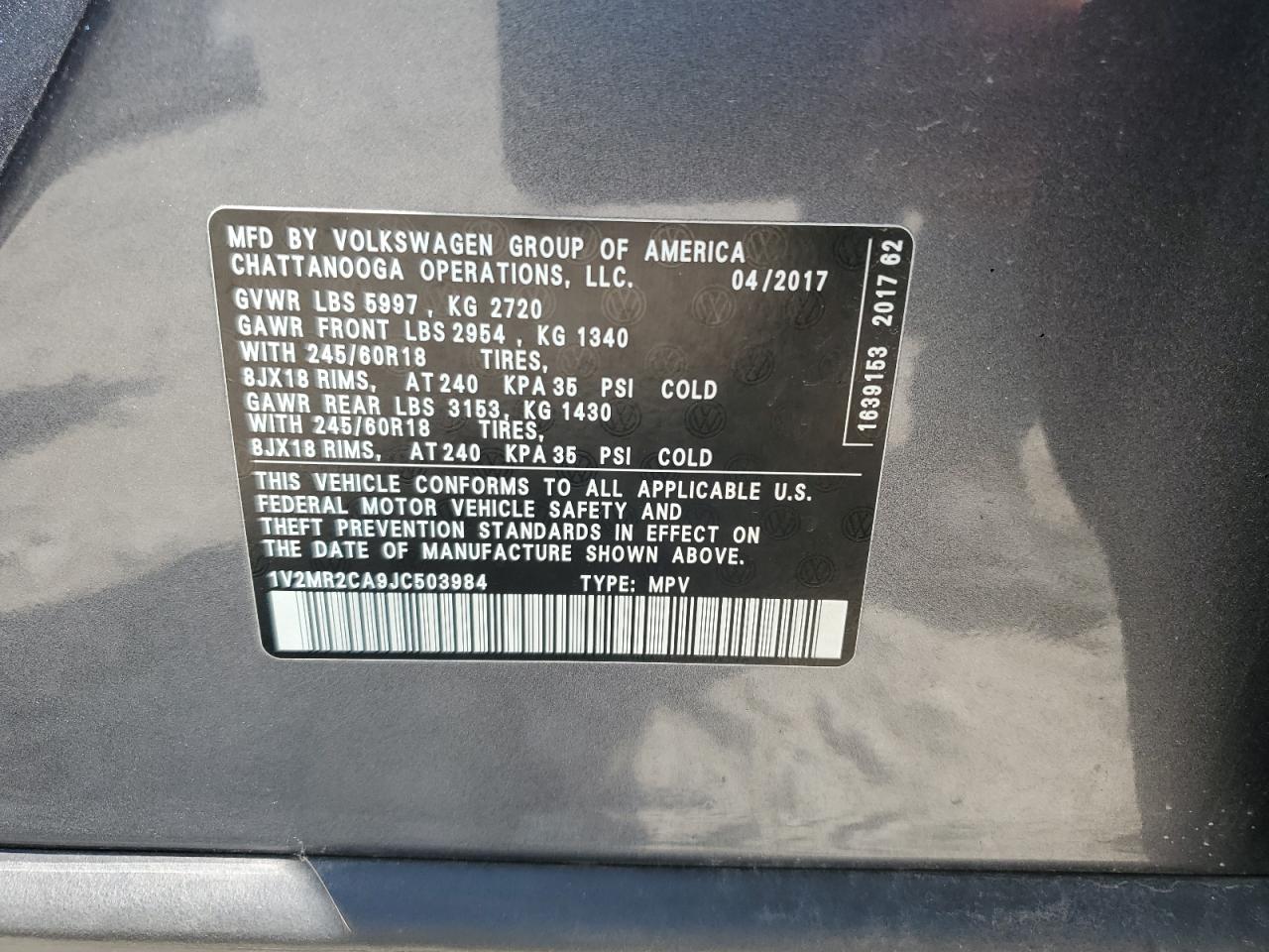 1v2mr2ca9jc503984 1V2MR2CA9JC503984 2018 Volkswagen Atlas Sel