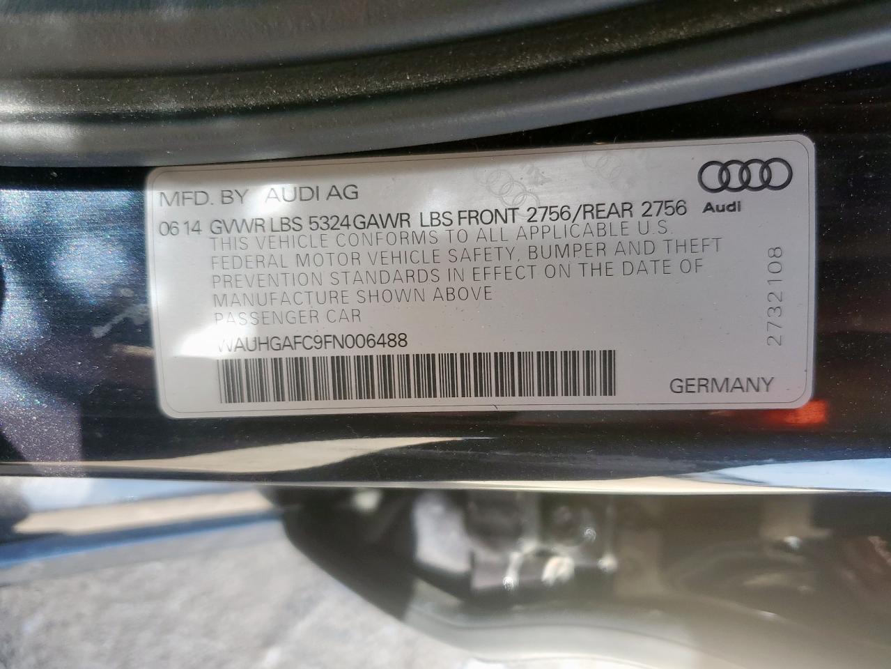2015 Audi A6 Prestige VIN: WAUHGAFC9FN006488 Lot: 63159565
