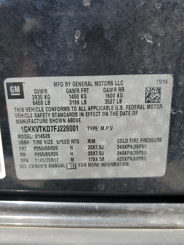 2015 GMC Acadia Denali VIN: 1GKKVTKD7FJ228001 Lot: 66274315