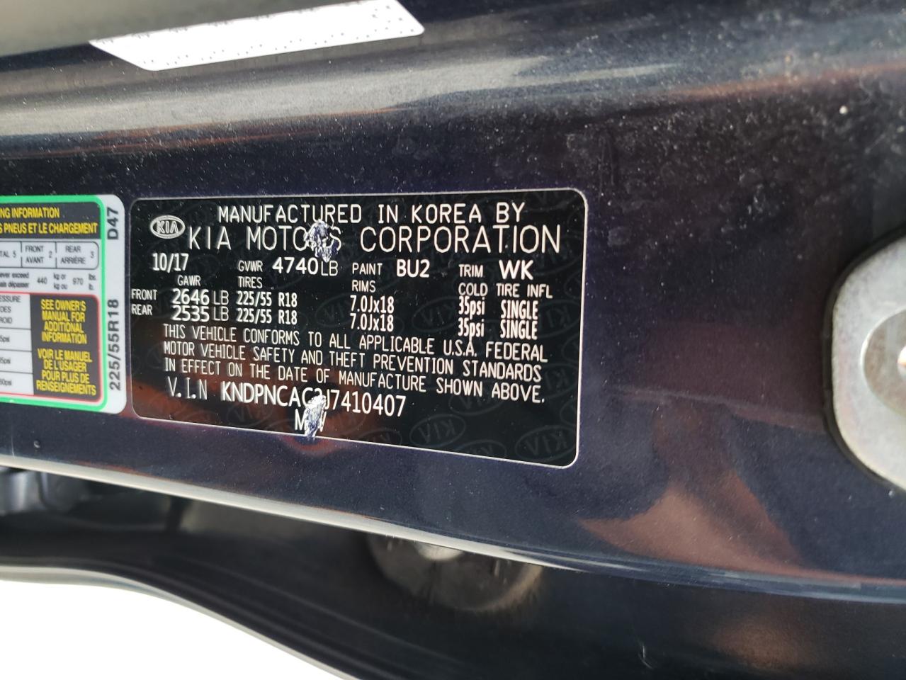 2018 Kia Sportage Ex VIN: KNDPNCAC3J7410407 Lot: 64631085