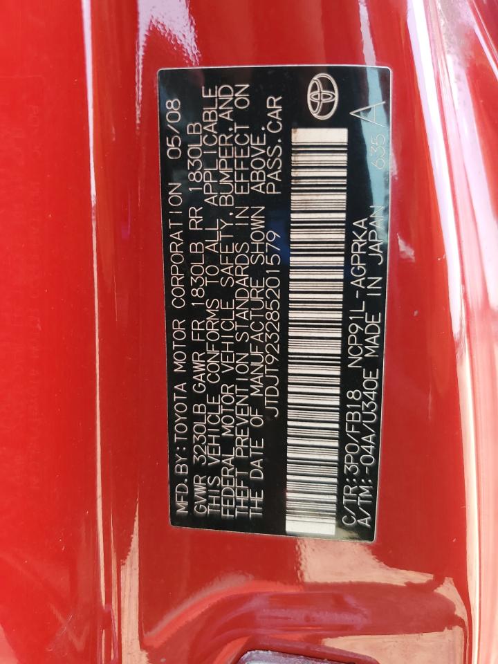 2008 Toyota Yaris VIN: JTDJT923285201579 Lot: 65447385