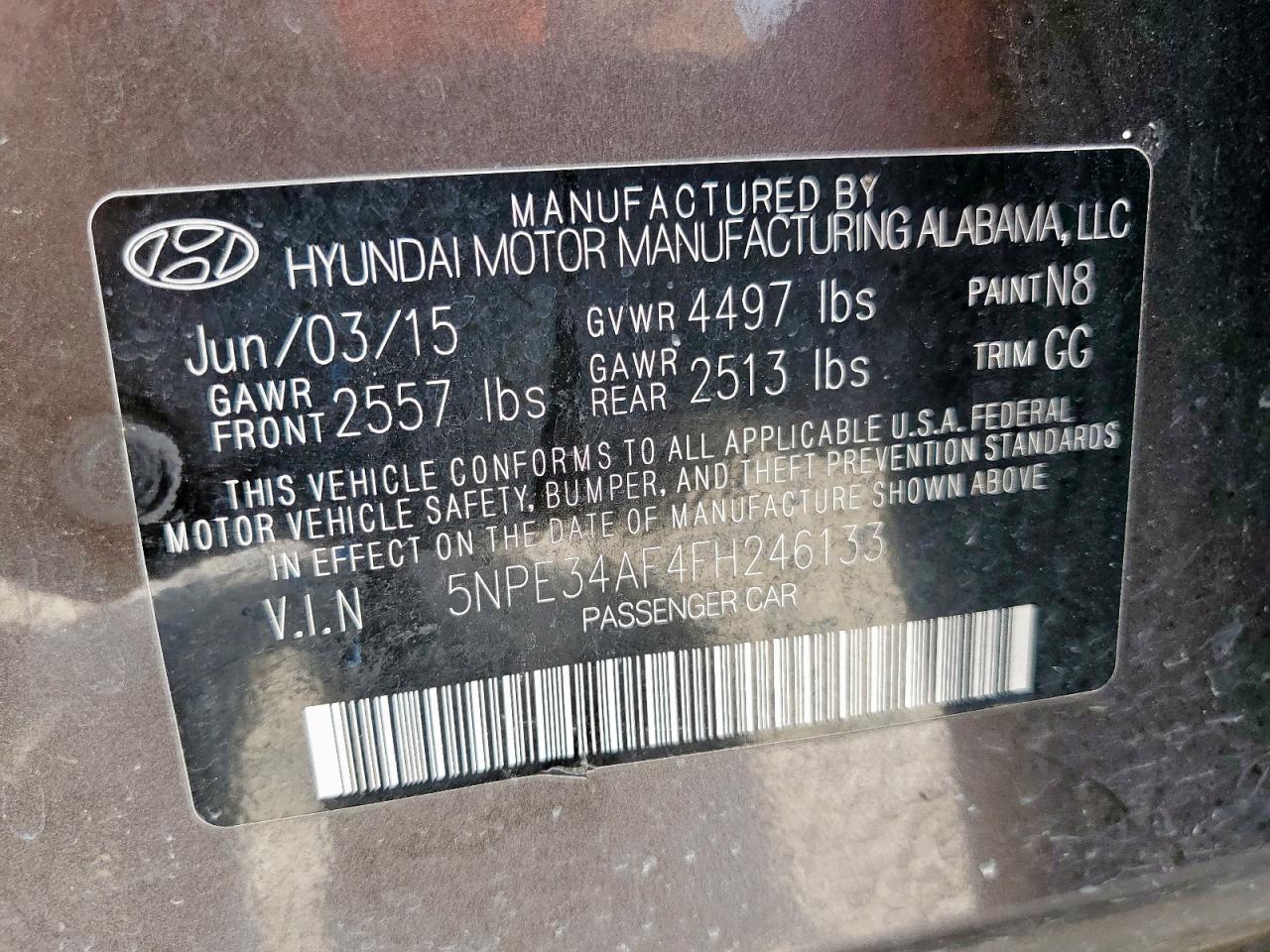 2015 Hyundai Sonata Sport VIN: 5NPE34AF4FH246133 Lot: 62155355