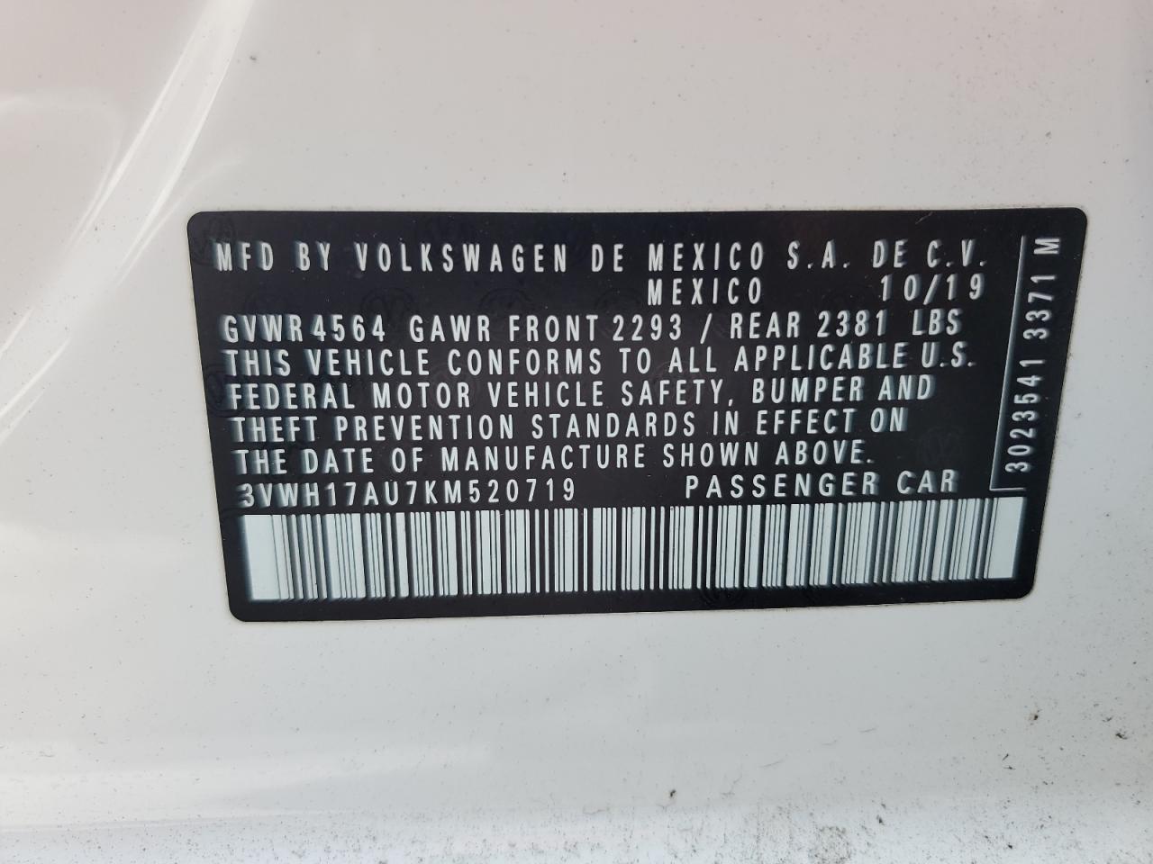 2019 Volkswagen Golf Alltrack S VIN: 3VWH17AU7KM520719 Lot: 63138385
