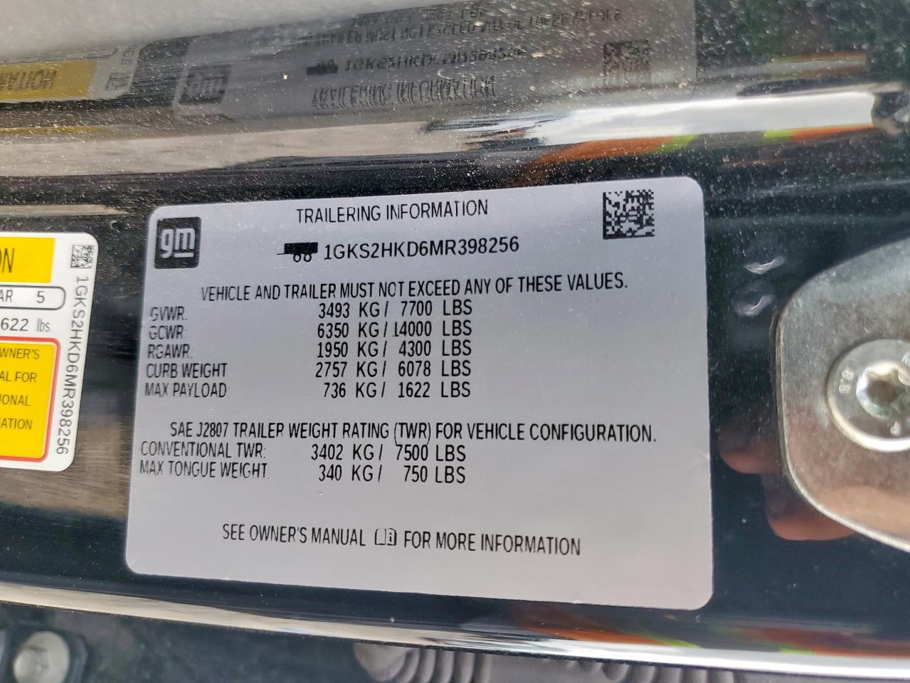 2021 GMC Yukon Xl K1500 At4 VIN: 1GKS2HKD6MR398256 Lot: 63191635