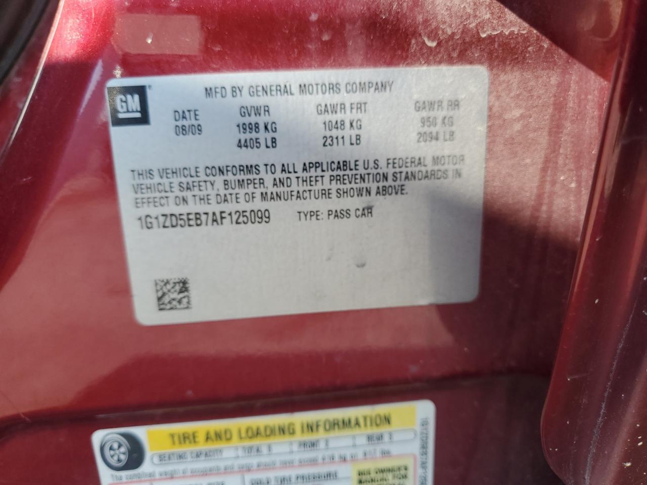 2010 Chevrolet Malibu 2Lt VIN: 1G1ZD5EB7AF125099 Lot: 63212775