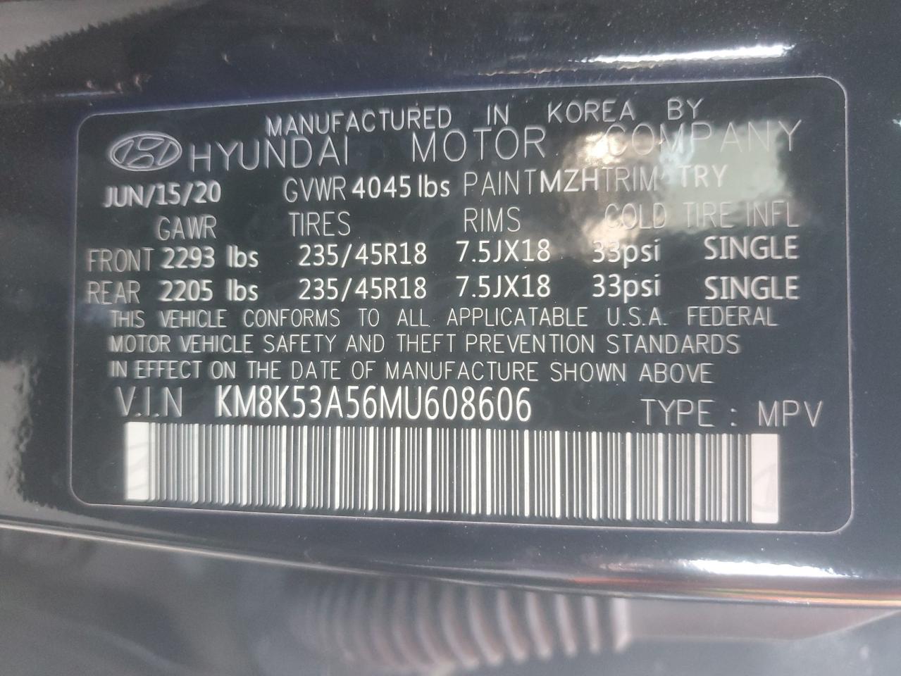2021 Hyundai Kona Ultimate VIN: KM8K53A56MU608606 Lot: 63871535