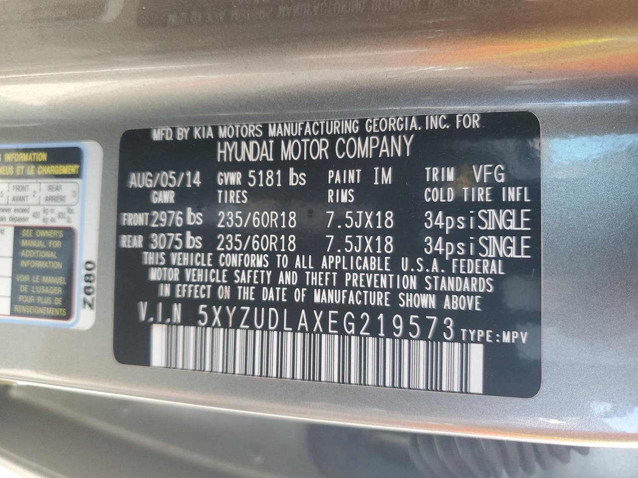 5XYZUDLAXEG219573 2014 Hyundai Santa Fe Sport