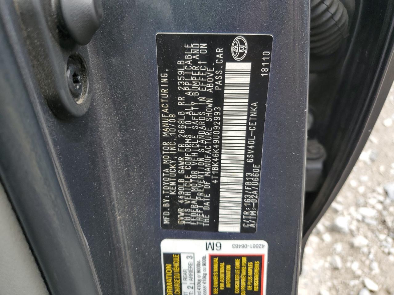 2009 Toyota Camry Se VIN: 4T1BK46K49U092993 Lot: 65682695