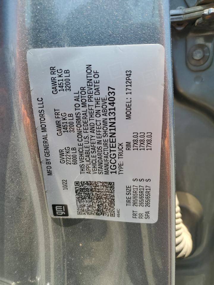 2022 Chevrolet Colorado Zr2 VIN: 1GCGTEEN1N1314037 Lot: 64131365