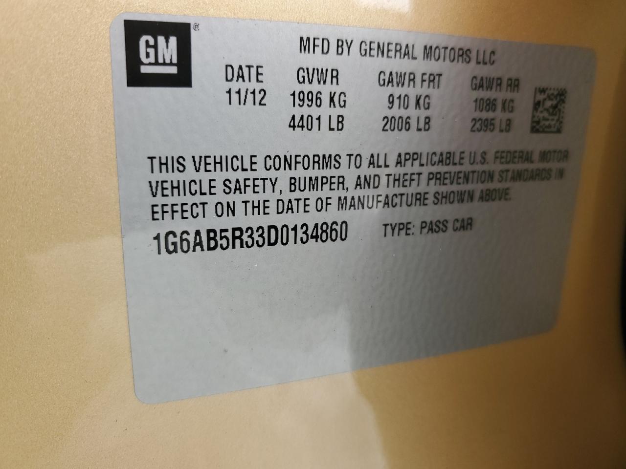 2013 Cadillac Ats Luxury VIN: 1G6AB5R33D0134860 Lot: 63464155