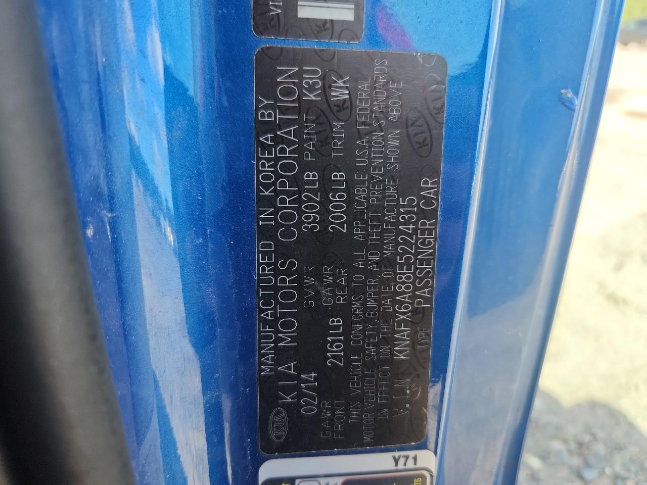 2014 Kia Forte Ex VIN: KNAFX6A88E5224315 Lot: 65121285
