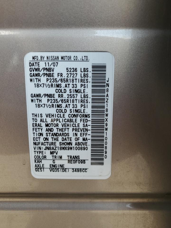 jn8az18wx9w100890 JN8AZ18WX9W100890 2009 Nissan Murano S