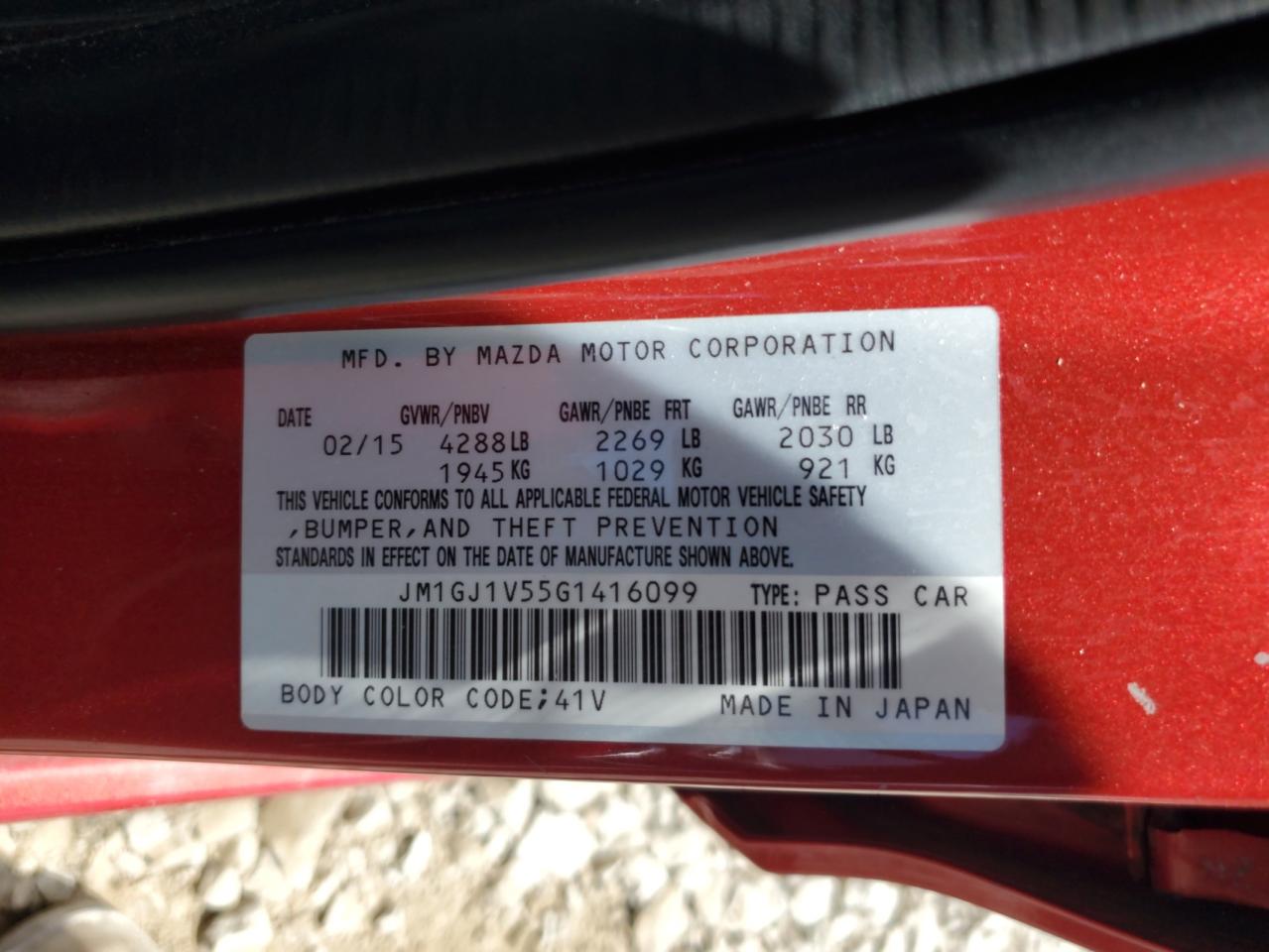 2016 Mazda 6 Touring VIN: JM1GJ1V55G1416099 Lot: 63253095