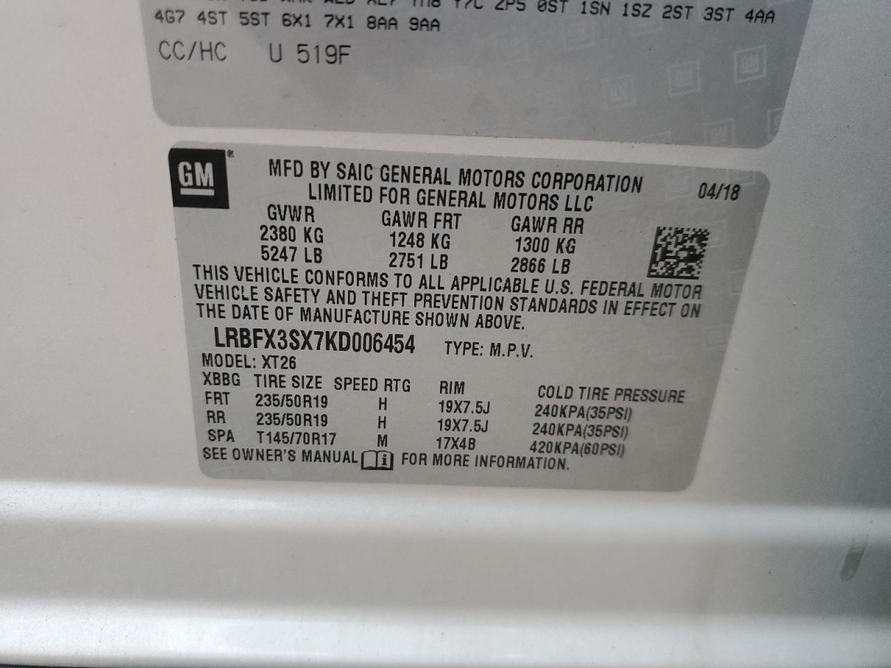 2019 Buick Envision Premium VIN: LRBFX3SX7KD006454 Lot: 63622435