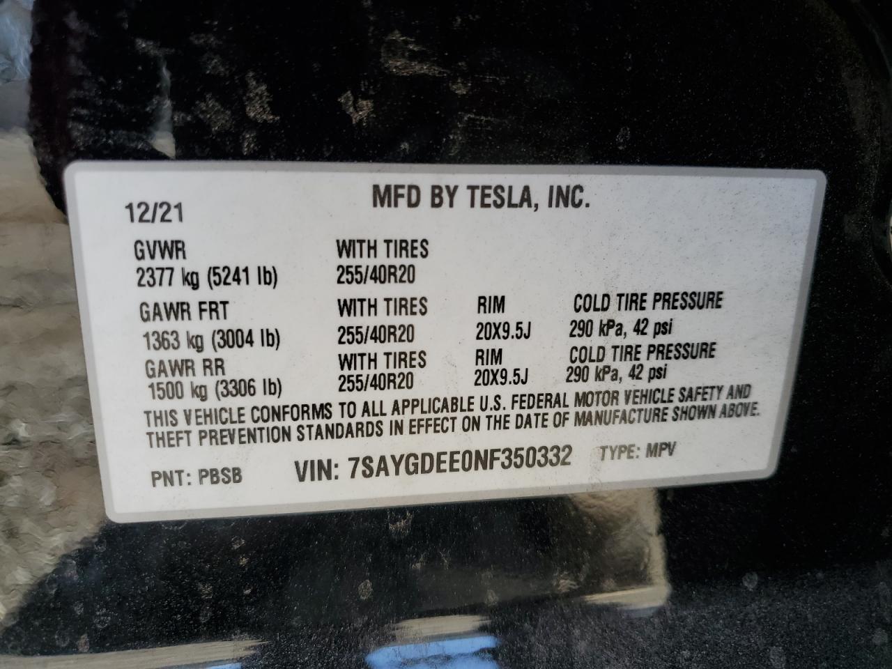 2022 Tesla Model Y VIN: 7SAYGDEE0NF350332 Lot: 64383425