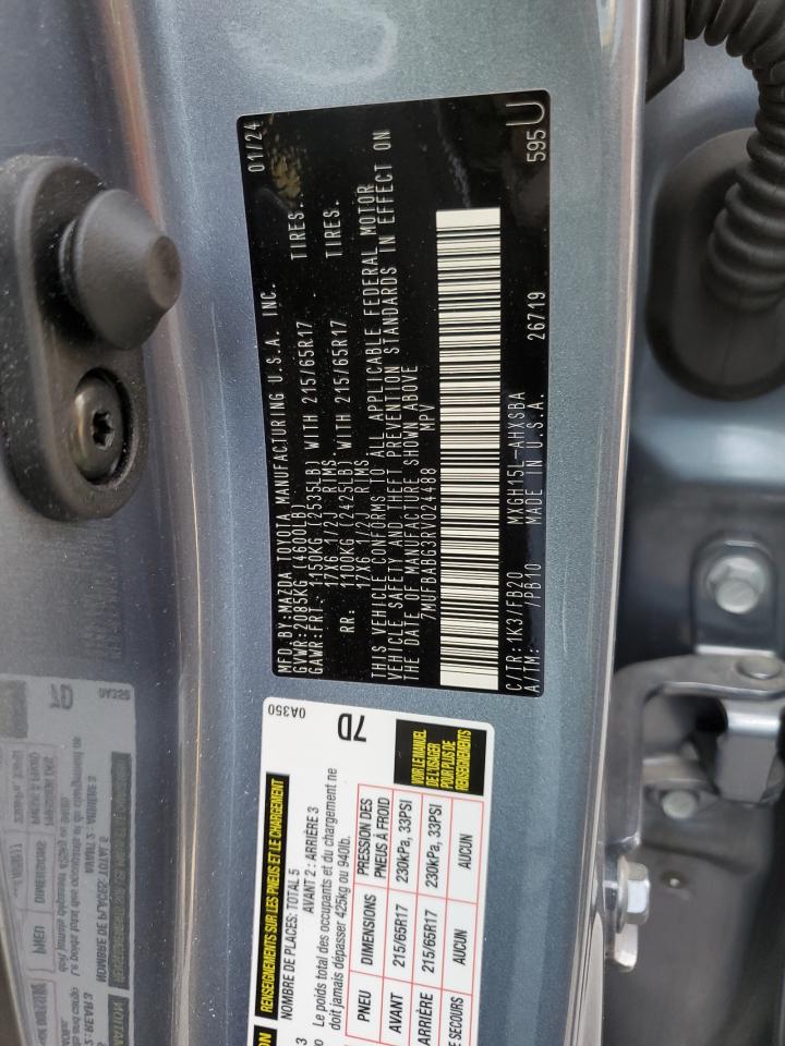 2024 Toyota Corolla Cross Se VIN: 7MUFBABG3RV024488 Lot: 64792495