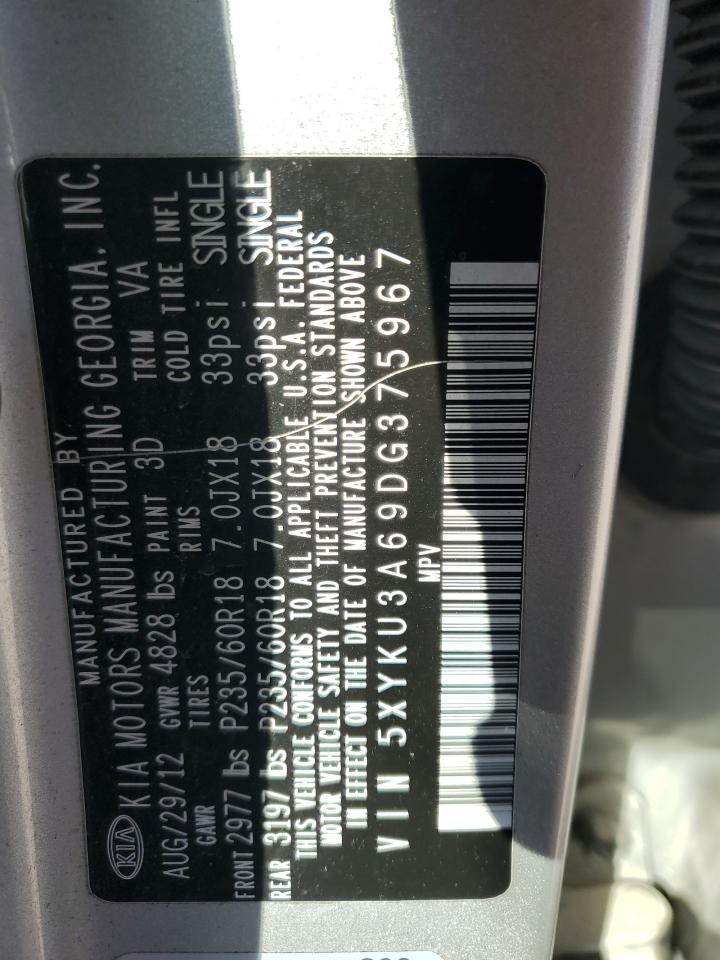 2013 Kia Sorento Ex VIN: 5XYKU3A69DG375967 Lot: 64927425