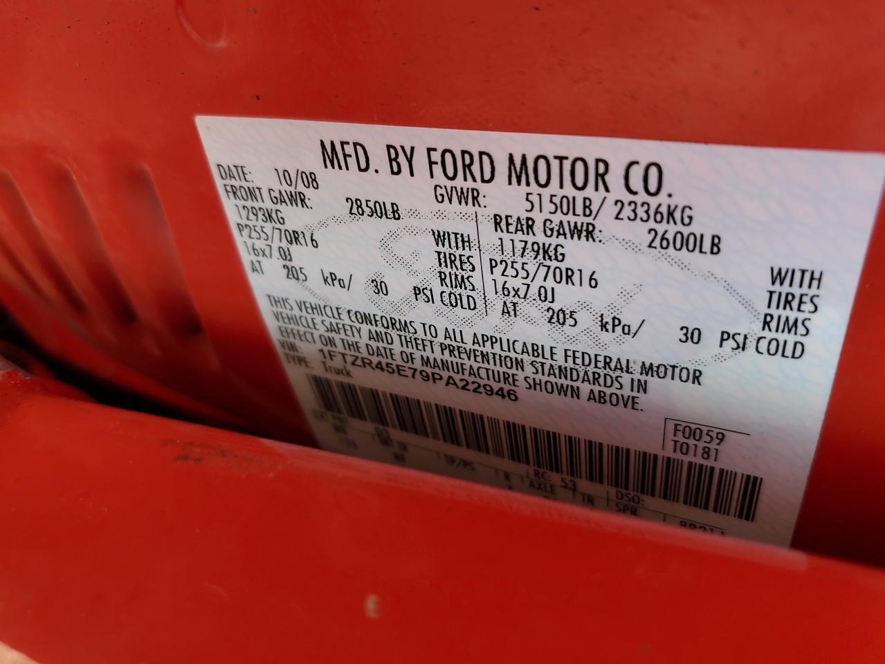 2009 Ford Ranger Super Cab VIN: 1FTZR45E79PA22946 Lot: 64124285