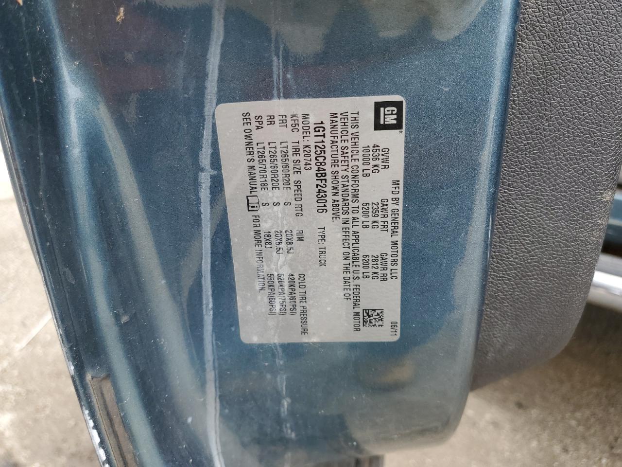 2011 GMC Sierra K2500 Denali VIN: 1GT125C84BF243016 Lot: 66344525