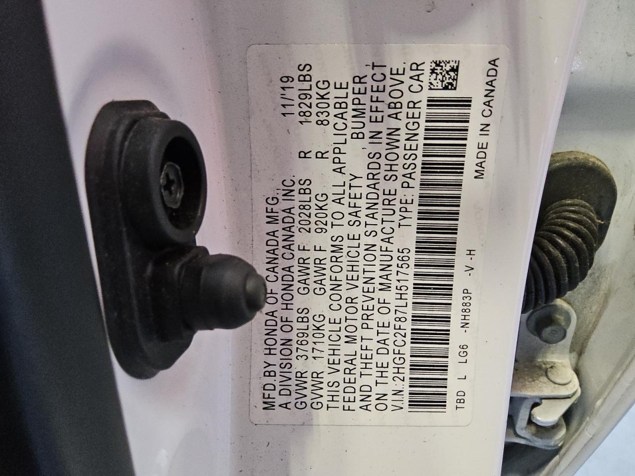 2020 Honda Civic Sport VIN: 2HGFC2F87LH517565 Lot: 65249025