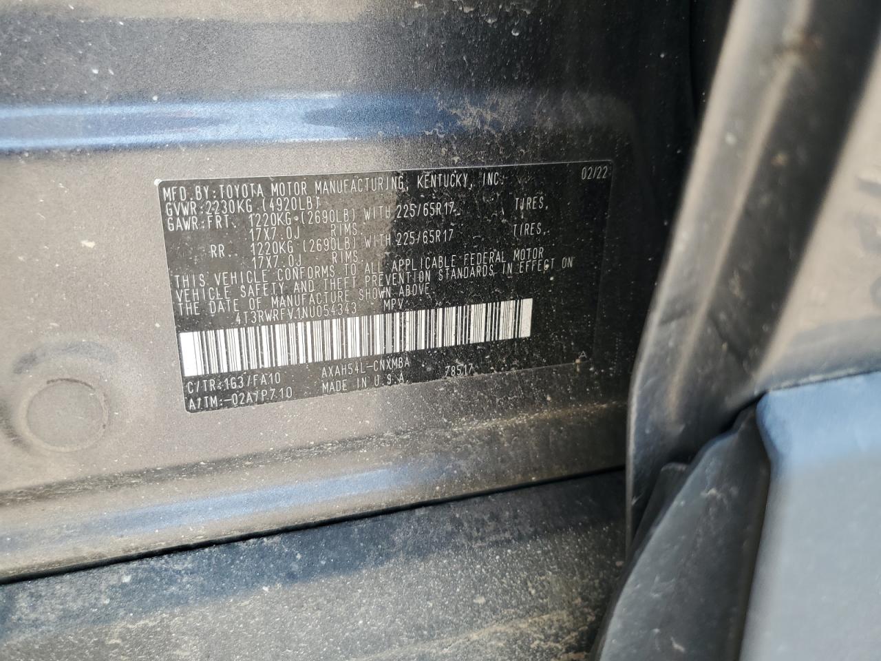2022 Toyota Rav4 Xle VIN: 4T3RWRFV1NU054343 Lot: 65013855