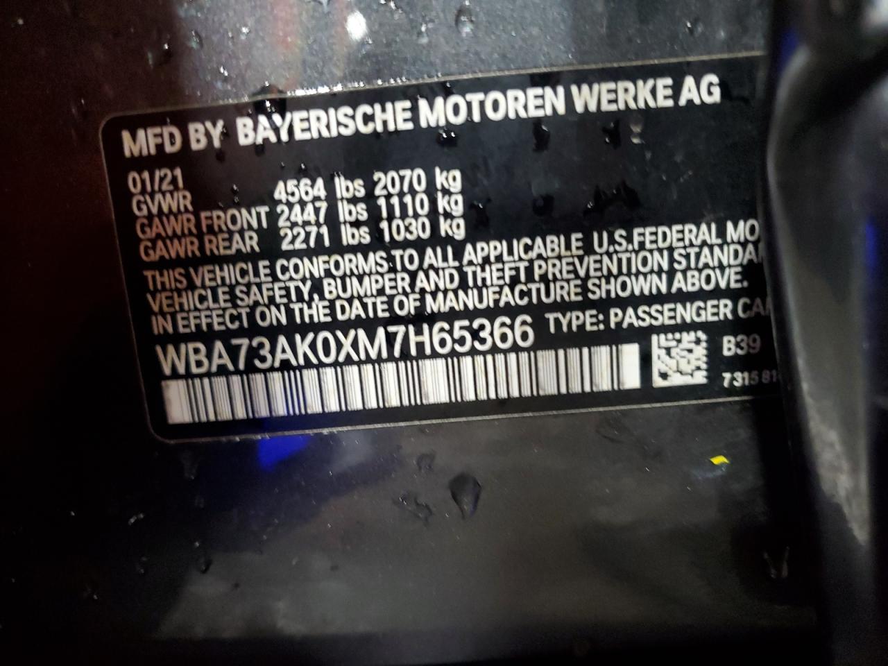 2021 BMW 228Xi VIN: WBA73AK0XM7H65366 Lot: 62742735
