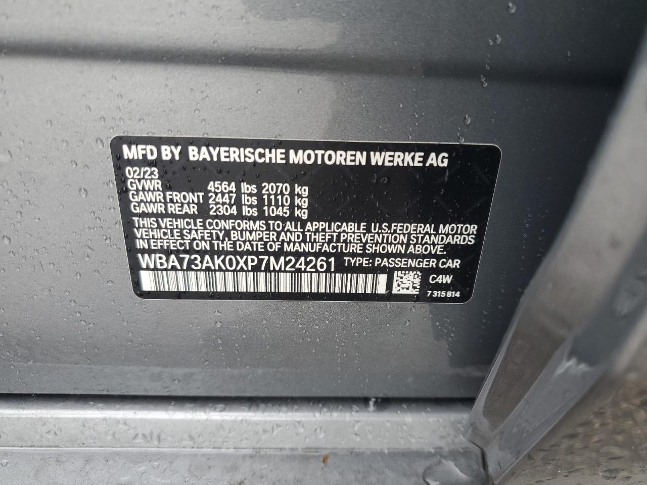 2023 BMW 228Xi VIN: WBA73AK0XP7M24261 Lot: 62499275