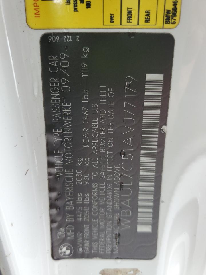 2010 BMW 128 I VIN: WBAUL7C51AVJ77179 Lot: 63805305
