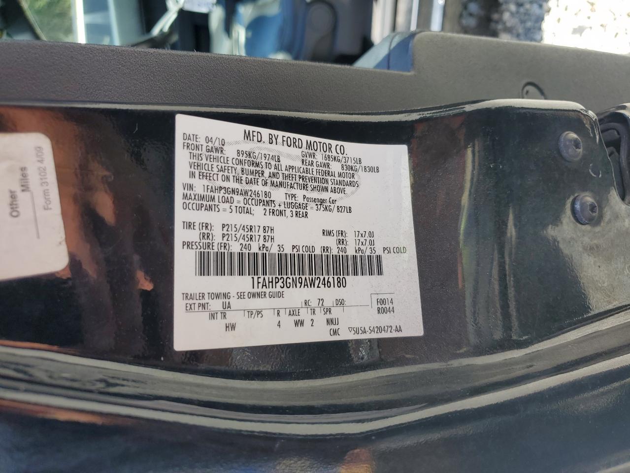 2010 Ford Focus Ses VIN: 1FAHP3GN9AW246180 Lot: 65256065