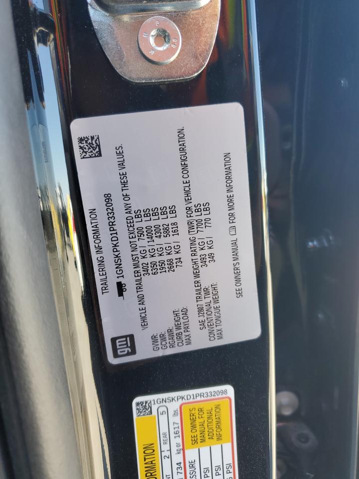 2023 Chevrolet Tahoe K1500 Z71 VIN: 1GNSKPKD1PR332098 Lot: 64883395