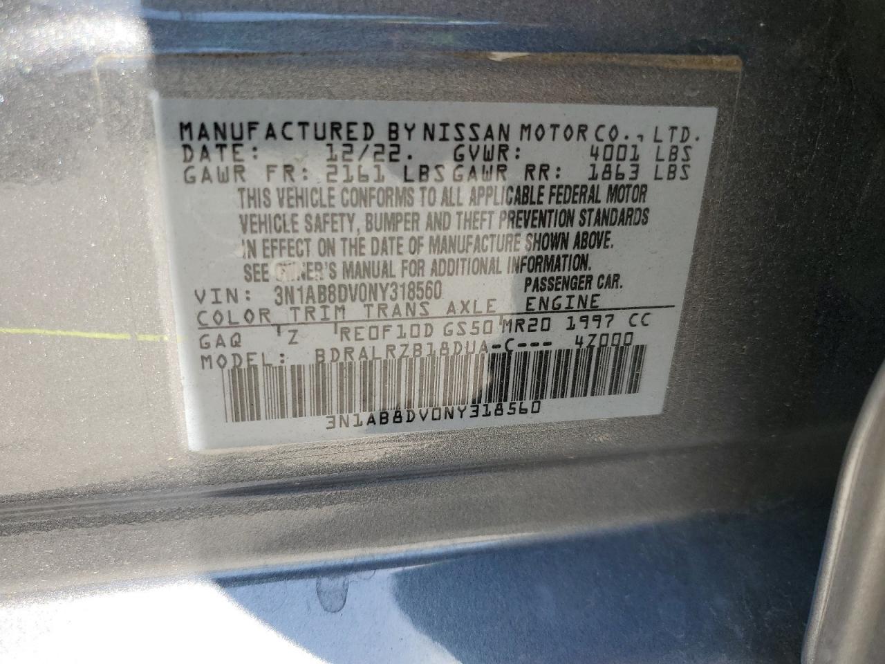 2022 Nissan Sentra Sr VIN: 3N1AB8DV0NY318560 Lot: 65454275