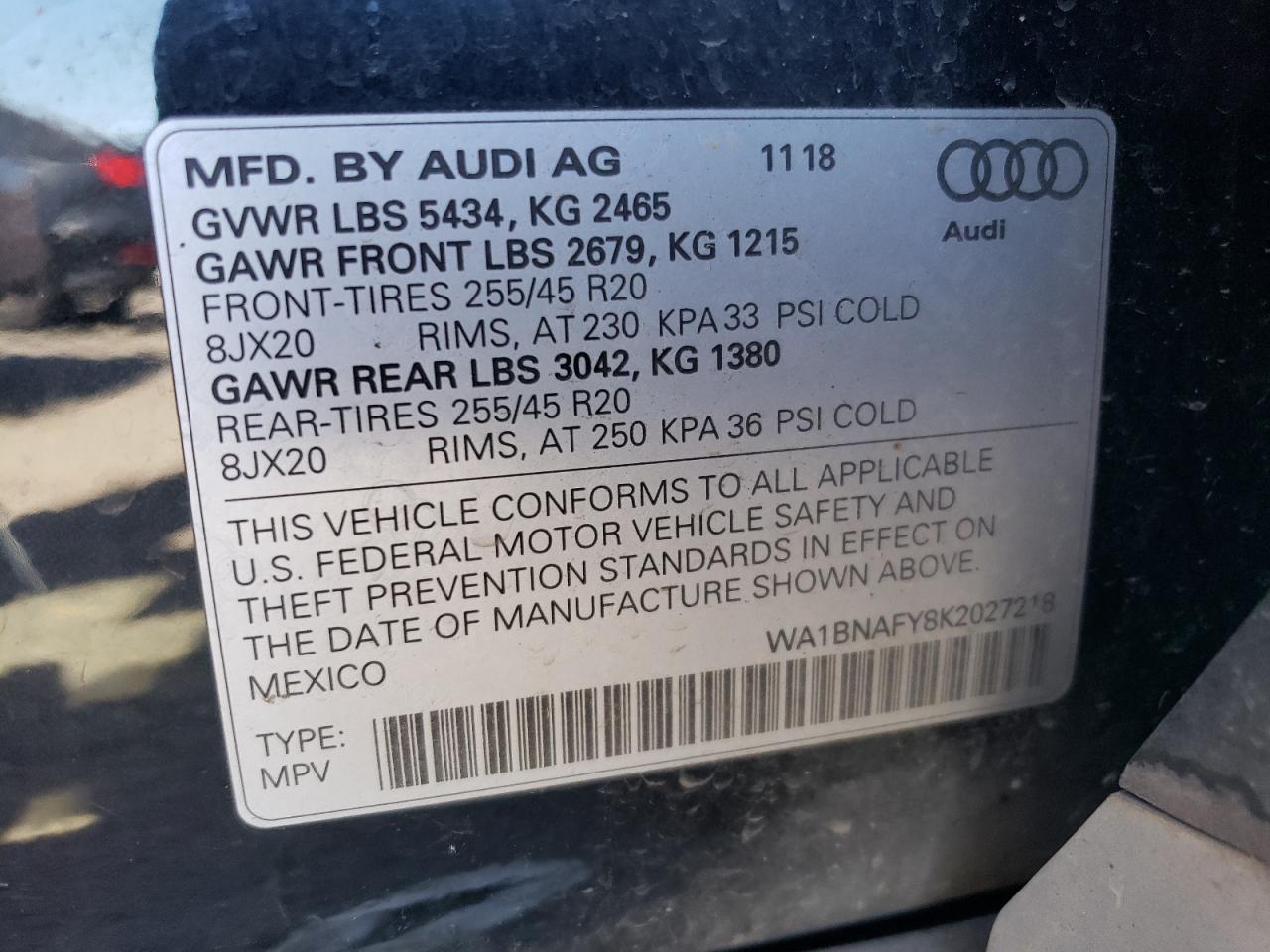 2019 Audi Q5 Premium Plus VIN: WA1BNAFY8K2027218 Lot: 62810785