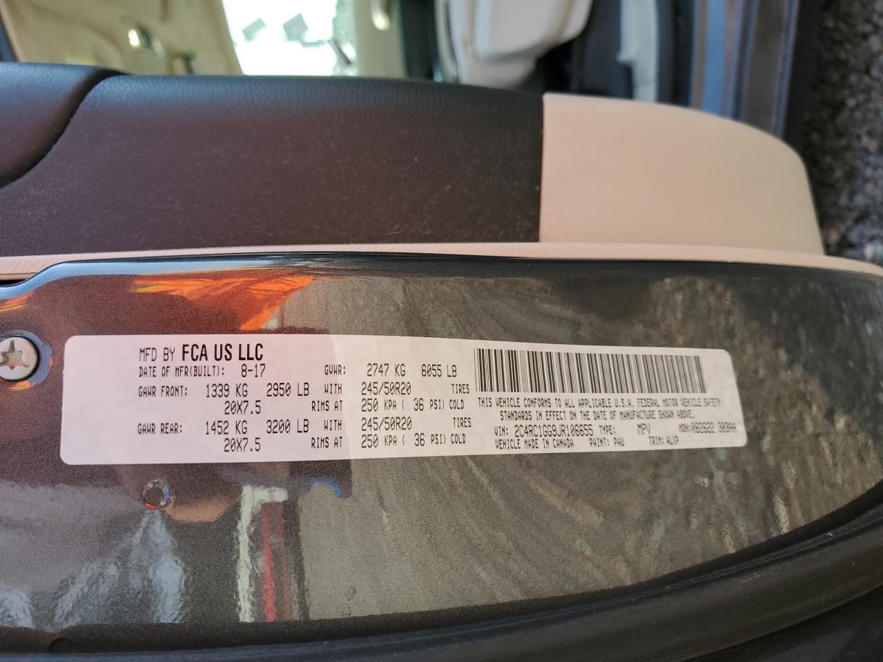 2018 Chrysler Pacifica Limited VIN: 2C4RC1GG9JR106655 Lot: 63974175
