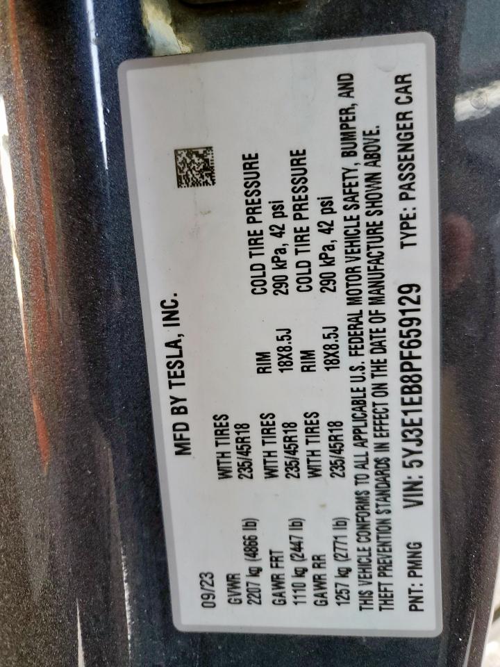2023 Tesla Model 3 VIN: 5YJ3E1EB8PF659129 Lot: 65231345