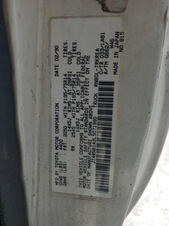 1990 Toyota Pickup 1/2 Ton Short Wheelbase VIN: JT4RN81A9L5071980 Lot: 63795355