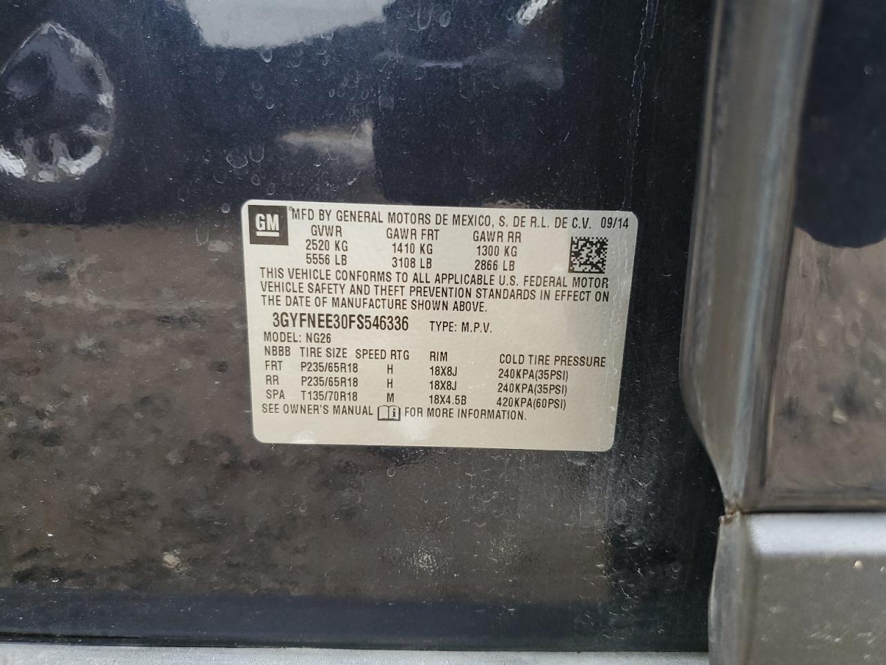 2015 Cadillac Srx Luxury Collection VIN: 3GYFNEE30FS546336 Lot: 63547635