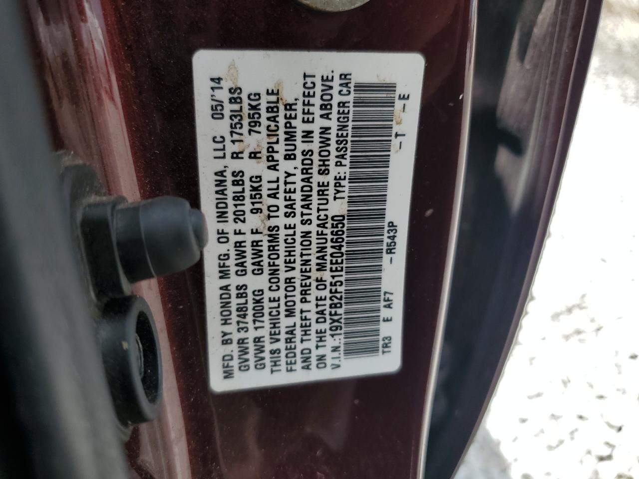 2014 Honda Civic Lx VIN: 19XFB2F51EE046650 Lot: 64650905