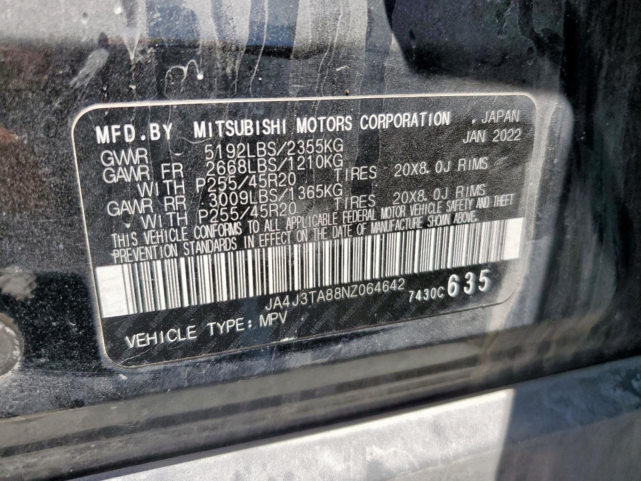 2022 Mitsubishi Outlander Es VIN: JA4J3TA88NZ064642 Lot: 64861185