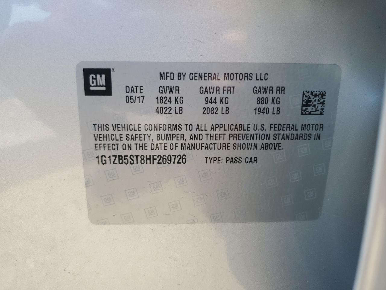 1g1zb5st8hf269726 1G1ZB5ST8HF269726 2017 Chevrolet Malibu Ls
