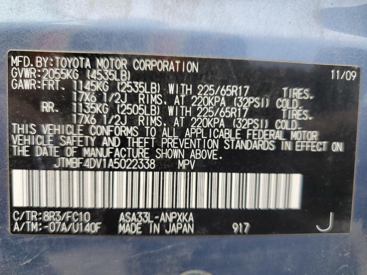 2010 Toyota Rav4 VIN: JTMBF4DV1A5022338 Lot: 64099575
