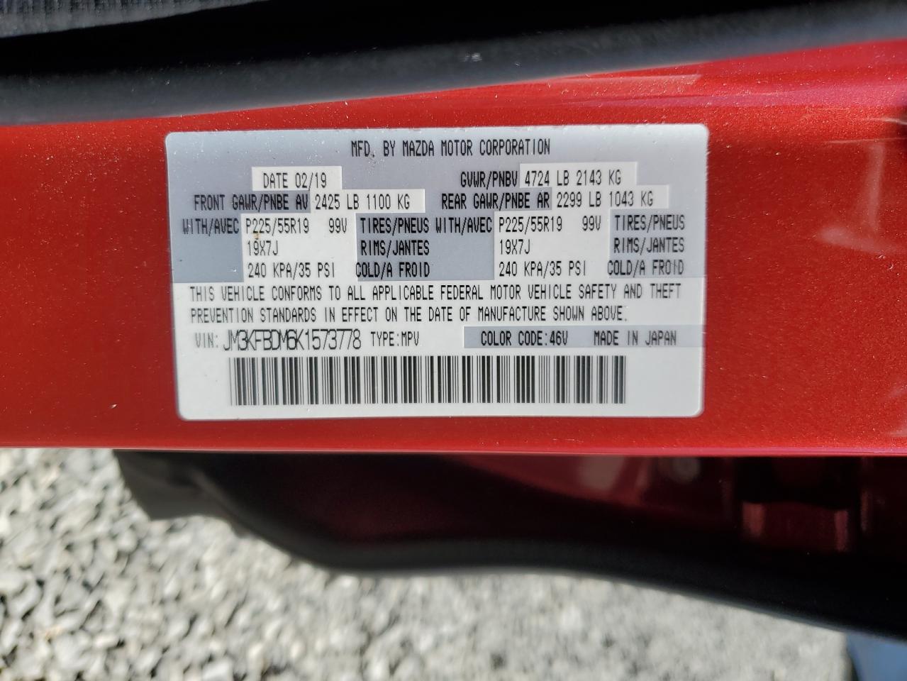 2019 Mazda Cx-5 Grand Touring VIN: JM3KFBDM6K1573778 Lot: 65289685